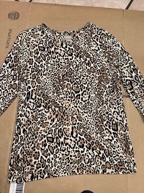 Chico's Animal Print Long Sleeve Top - Beige, Black
